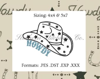 Howdy Cowboy Hat Embroidery Design – Western Machine Embroidery File – Rodeo Stitch Pattern – 4x4 5x7 Hoop – Instant Download