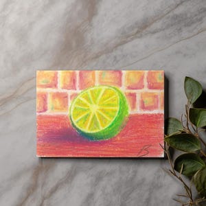 Carte postale artistique citron vert – Illustration au pastel gras – Print A6 fruit pop coloré pour déco cuisine ou cadeau arty
