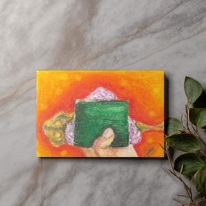 Cartolina onigiri giapponese – Stampa a pastello a olio A6 – Illustrazione artistica di cibo colorato per gli amanti del Giappone e dell'arredamento gourmet