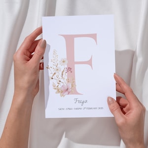 Stampa con nome floreale - Stampa con nome per neonato, regalo per neonati e bambini piccoli, stampa da parete per bambini, stampa per nascita, stampa da parete