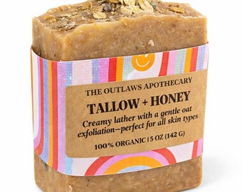 Organic Tallow Honey Soap | Oat Exfoliating Bar | Cold Process Sensitive Skin