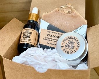 Midi Organic Skincare Ritual Bundle | Tallow Soap, Butter & Face Serum | All-Natural Monthly Skincare Regimen
