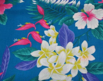 Vintage 1970's Hawaiian Fabric / Tropical Native Flowers / vivid Colors / One Of A  Kind Fabric / Sold By The Yard