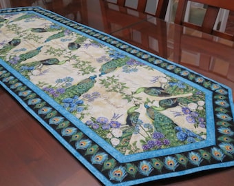 Peacock Table Runner / Quilted Made And Ready to Free ship