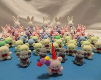 Lot Of 64  Vintage 1980's Assorted Flocked Bears And Bunnies And Mice With FREE SHIPPING