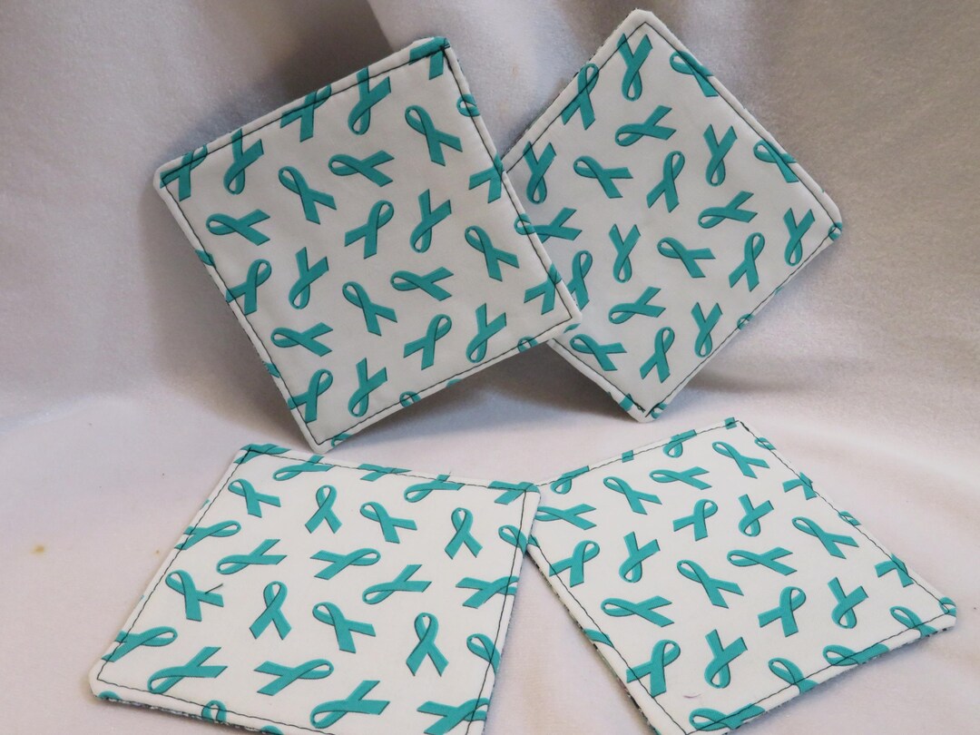 Set OF 4 Cancer Awareness Teal Ribbon Coasters and They Are Reversible ...