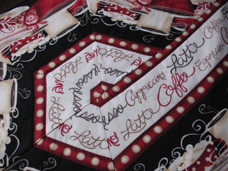 Morning Coffee Quilted Table Runner / Topper Triangles Ready Etsy