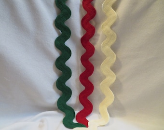 Rick Rack Lot Of 3 Jumbo ++++ / Jumbo Red / Green / Cream 1 1/2 Inches Wide 1 Yard long Each