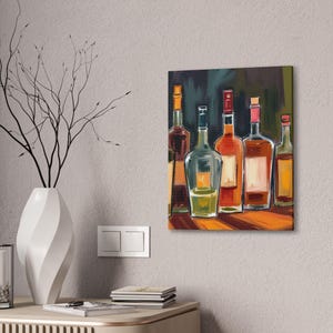 Artistic Wine Bottles Canvas Print, Home Bar Decor, Vintage Kitchen Wall Art, Cocktail Lounge Decor, Gift for Wine Lovers