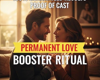May include: Image features a couple gazing at each other, holding hands. Text overlay reads "100% GUARANTEED RESULTS PROOF OF CAST" and "PERMANENT LOVE BOOSTER RITUAL." Additional text states "SAMEDAY CASTING • FAST RESULTS."