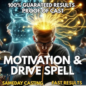 May include: An image with the text "100% GUARANTEED RESULTS PROOF OF CAST MOTIVATION & DRIVE SPELL SAMEDAY CASTING FAST RESULTS". The image shows a person with glasses, and a glowing brain with energy lines.