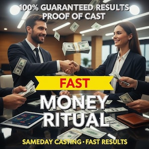 Könnte beinhalten: Bild von Personen, die sich die Hände schütteln, mit Geld, das in der Luft schwebt. Der Text lautet "100% GARANTIERTE ERGEBNISSE BEWEIS DES CASTS" und "SCHNELLES GELD RITUAL". Zusätzlicher Text lautet "GLEICHZEITIGES CASTING • SCHNELLE ERGEBNISSE".