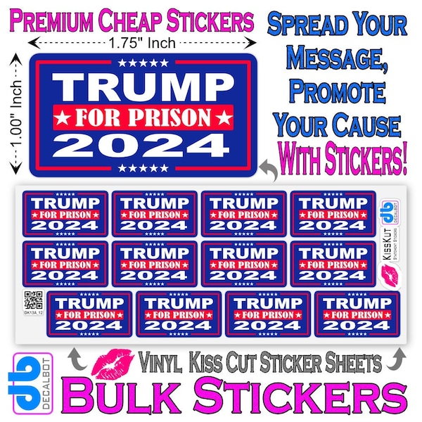 Trump For Prison 2024 Bulk 12 Stickers Sheet Pack - Trump Lost, your in a Cult! Political Funny Joke Sticker Decal Cheap Bulk Price.