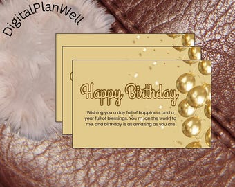 Gold Birthday Card Printable | Luxury Digital Birthday Greeting | Elegant Gold Balloons Design | Instant Download Celebration Card