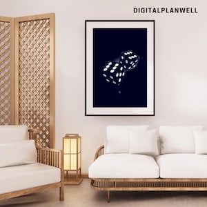 Moderne glow dobbelstenen muurkunst | Donkere esthetische dobbelsteenprint | Minimalistische gameposter | Gamekamerdecoratie | Digitale downloadkunst