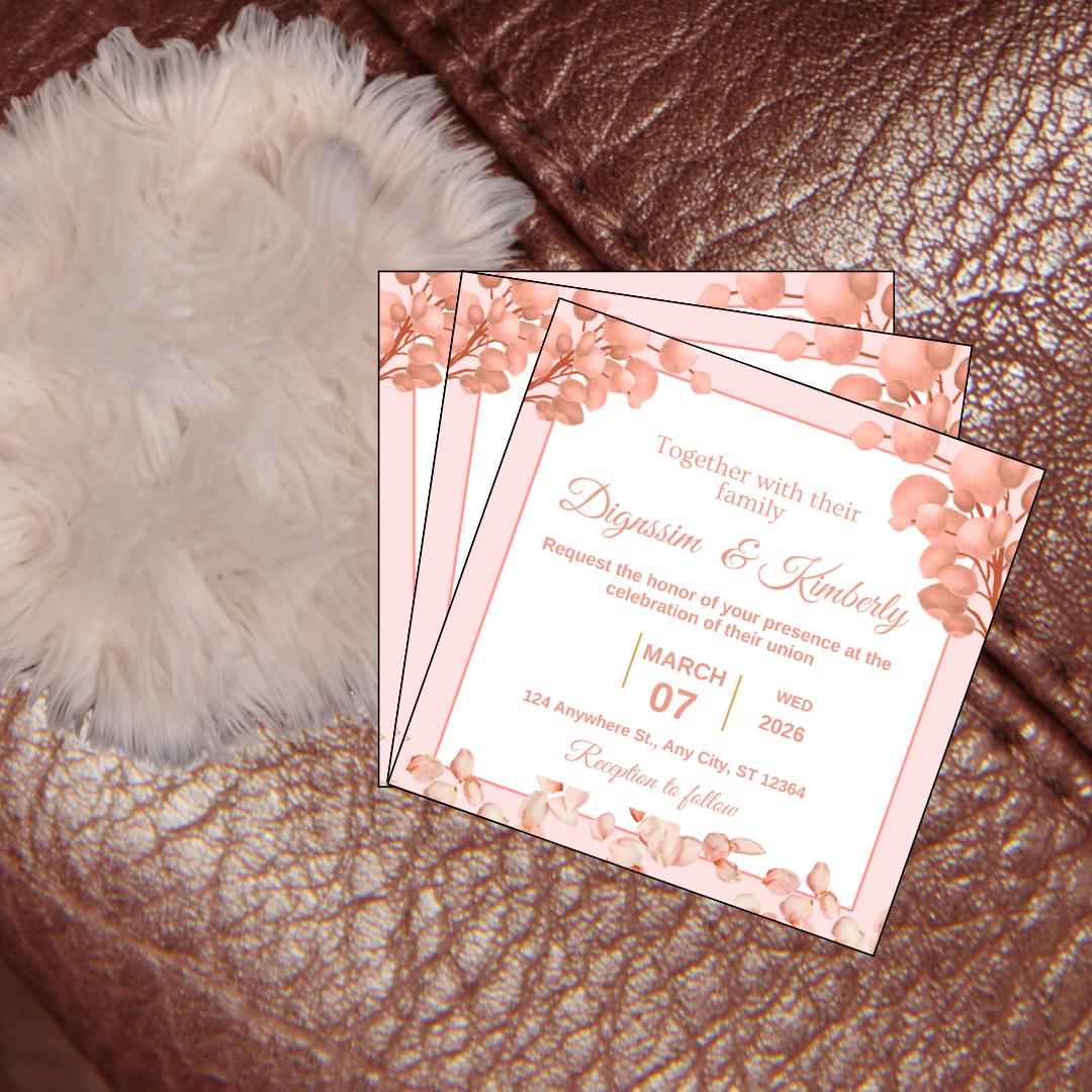 Peach Floral Wedding Invitation Template | Editable Digital Download | Elegant Printable Wedding Card | Spring Ceremony Invite