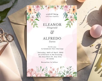 Invitación de boda con acuarela floral