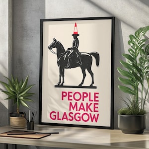 People Make Glasgow Print: Scottish Traffic Cone Art