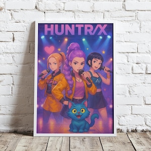 Huntr/x KPop Demon Hunter Picture, Colourful Music Group Print , Cyberpunk Girl Group Wall Decor, Rumi, Mira, and Zoey, Gift for K-Pop Fans