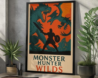Monster Hunter Wilds Poster: Japanese Tapestry Style Gaming Art