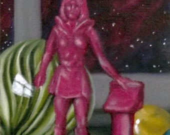 ACEO 5,5 x 8,5 cm Original Ölgemälde Space Chick Amy VanGaasbeck