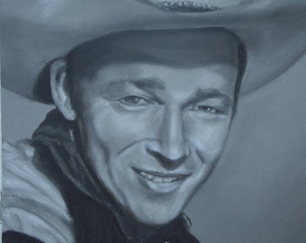 Roy Rogers Original Oil Painting Portrait on 8x8" Wood Panel