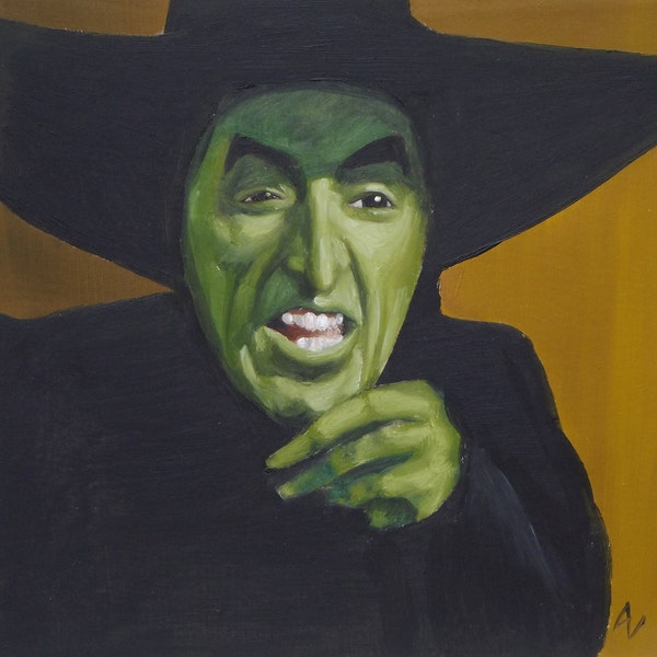 Mago de Oz Bruja Malvada del Oeste 8x8" Impresión de pintura al óleo original