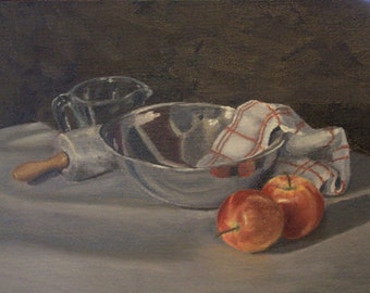 Silver  Mixing Bowl Print of Original Oil Painting Still Life