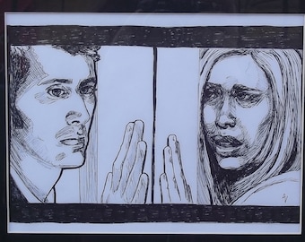 Is This Goodbye? The Doctor and Rose Tyler Pen and Ink Drawing