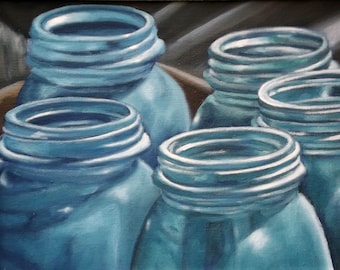 Mason Jars Still Life Original Oil Painting Amy VanGaasbeck 8x10