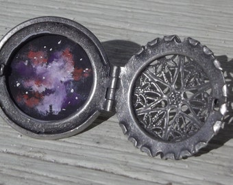 Handpainted Galaxy Nebula Oil Painted Adjustable Locket Ring