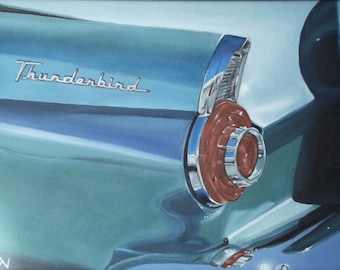 Blue T Bird Original Oil Painting 12x16 Classic Car