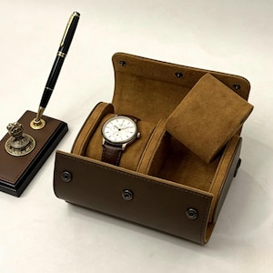 Personalized Leather Watch Box, Custom Leather Watch Case, Wedding groomsmen gifts, Watch travel case, Custom Valentine Gift, Gift for Him image 5