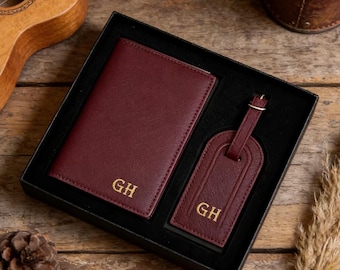 Personalised Leather Passport Holder & Luggage Tag ,Custom Passport Wallet, Custom Travel Gifts, Custom Wedding Gift, Custom Valentines Gift