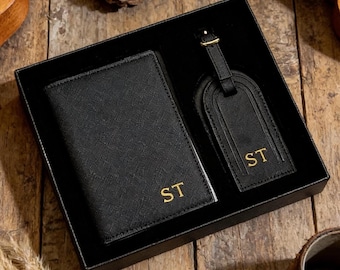 Personalised Leather Passport Holder & Luggage Tag ,Custom Passport Wallet, Custom Wedding Gift, Custom Travel Gift, Custom Valentines Gift