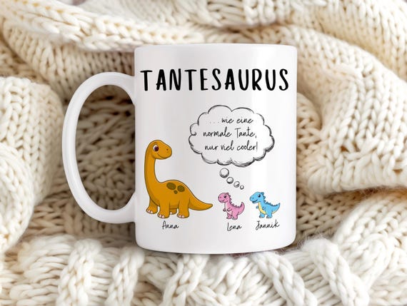 Personalisiertes Geschenk Tante mit Namen - Keramik Tasse Patentante von Patenkind - Beste Tante Geschenkidee Dino Becher Tantesaurus