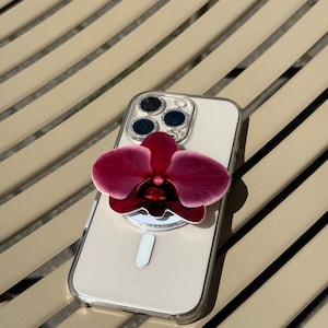 Cute Floral PopSocket Handmade – Purple Orchid Phone Grip – Gift for Her