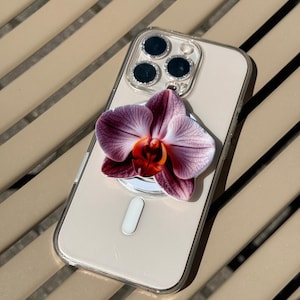 Cute Floral PopSocket – White and Purple Orchid Phone Grip for Women