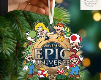 Personalized Super Mario Epic Universe Ornament, Custom Mario Luigi Princess Peach Epic Trip Family Christmas Ornament Decor, Epic Universe