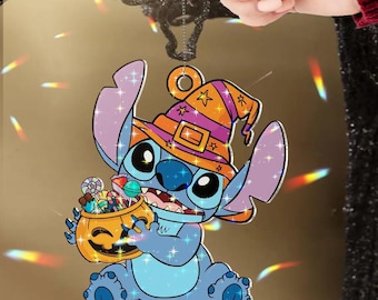 Stitch Witch Hologram Ornament, Disney Lilo Stitch Halloween Ornament, Stitch With Pumkind Ornament, Stitch Trick or Treat Ornament
