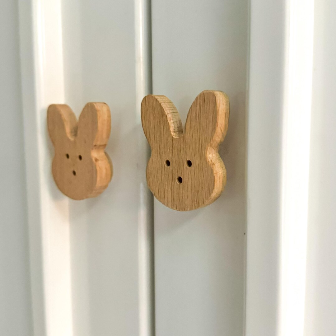 Natural Wood Bunny Drawer Pulls, Rabbit Cabinet Knobs for Nursery, Kids ...