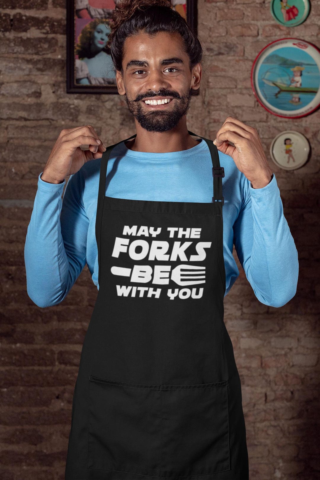 Apron - Funny Grilling Apron May the Forks Be With You, BBQ Apron for ...