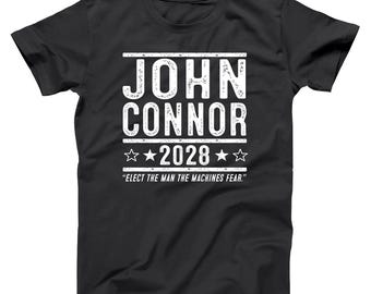 John Connor 2028 Shirt Funny, Sci Fi Election Campaign Tee, Retro Future Leader Shirt, Movie Fan Parody Graphic Tee