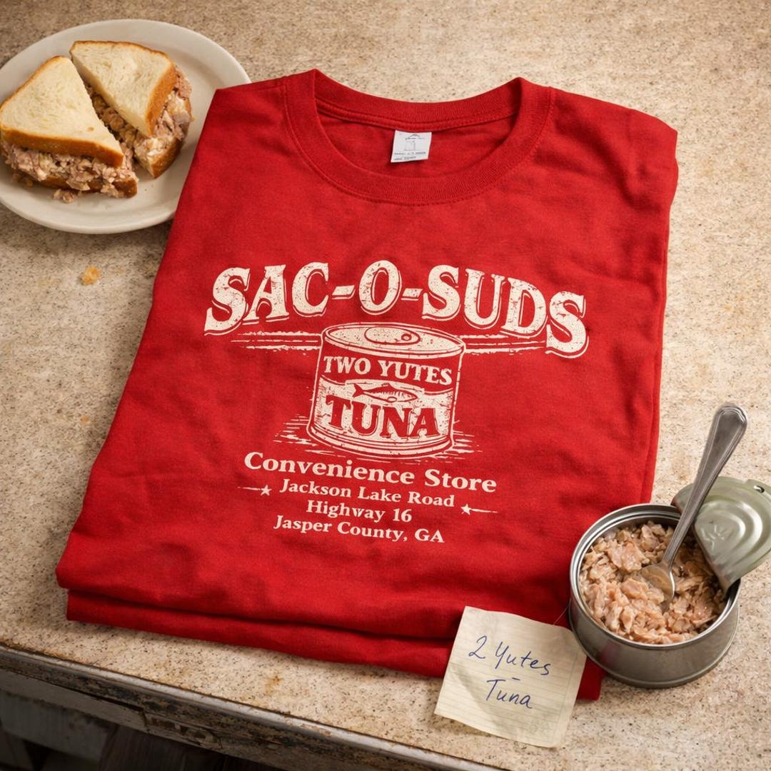 Sac-o-suds Two Yutes Tuna Shirt, Retro Store T-shirt, Funny 90s