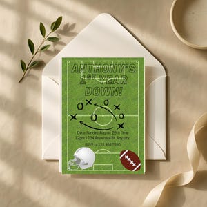 Football 1st Birthday Invitation: First Year Down, Editable Template (Instant Download)