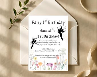 Fairy 1st Birthday Invitation: Enchanted Garden Party (Editable Template, Instant Download)