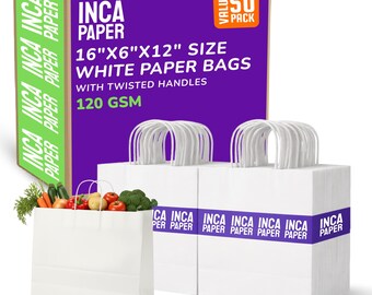 16" x 6" x 12" Extra Large White Paper Bags with Twisted Handles (120 GSM)