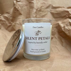Soy Candle with Orchid Scent, 7 oz Glass Jar, Hand-Poured in Canada