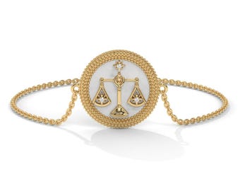 Waage Sternzeichen Gold Armband, Labor gewachsener Diamant, Astrologie Geschenk