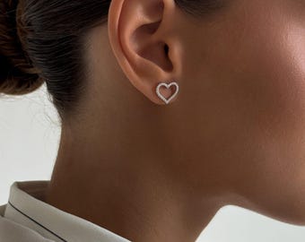 Lab Grown Diamond Heart Stud Earrings: 10K/14K/18K Gold or 925 Silver